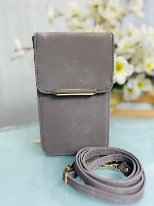 Picture of Raccoita Plastica Brand Flap Synthetic Leather Gray Mobile Bag