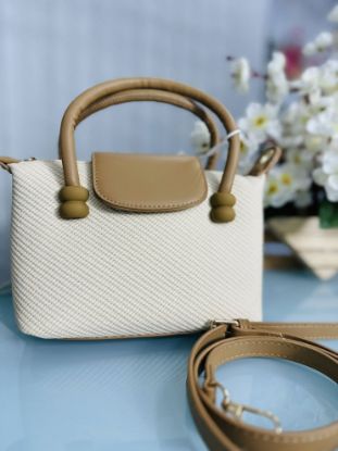 Picture of Mini Synthetic Leather Hand Apricot Colour Bag 
