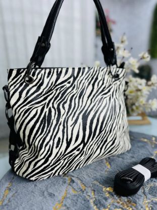Picture of Zebra Printed Premium Sythetic Leather Shoulder Black Bag 