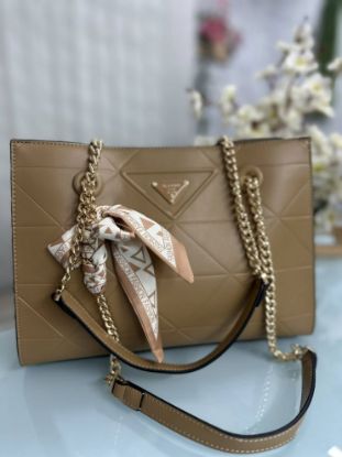 Picture of Classic Metal Chain Premium Leather Shoulder & Purse Brown Bag