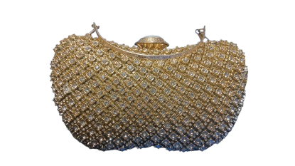 Picture of Full Design Lace & Stone Daimond Mini Purse & Party Golden Bag 