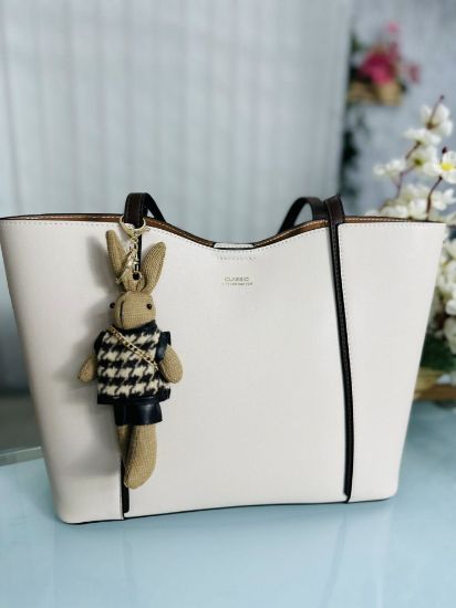 Picture of Classic Premium Leather Tote Off White Bag (with Key Ring)