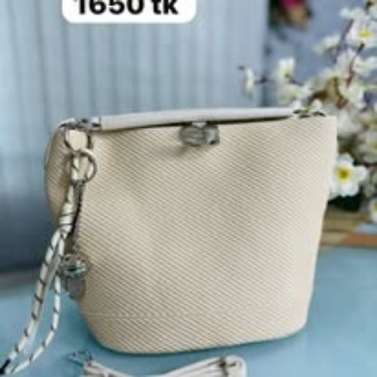 Picture of Bucket Shape Puff Leather Premium Hand Beige Bag 
