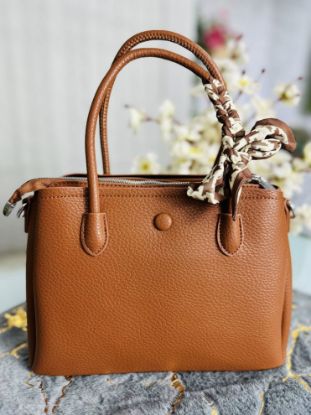 Picture of Spnish Premium Leather Medium Caramel Yellow Hand Bag 