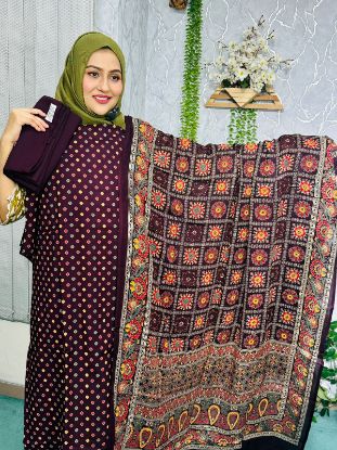 Picture of Rayon Indian Cotton Fabrics Magenta & Multi Color 