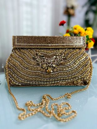 Picture of Exclusive High Quality Gold Color Party Bag 