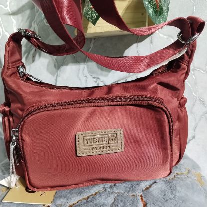 Picture of YUESITE Brand Luxurious Crossbody Belt Bag – Maroon Fabric (11x6")