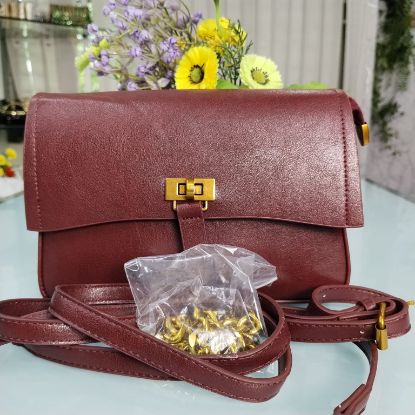 Picture of Original Premium Leather Hand Bag with Long Belt – Maroon