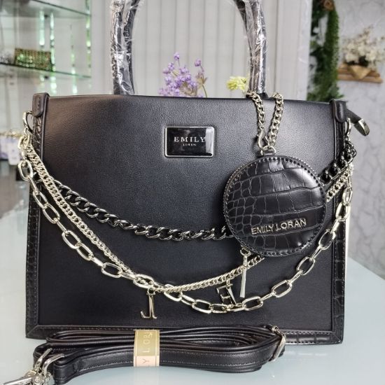 Picture of Emily Loran Brand Luxurious Hand Bag with Long Belt – Black