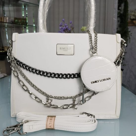 Picture of Emily Loran Brand Luxurious Hand Bag with Long Belt – White