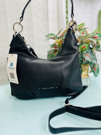 Picture of DAVIDJONES Soft Leather Black Shoulder Bag for Women – Lightweight & Stylish
