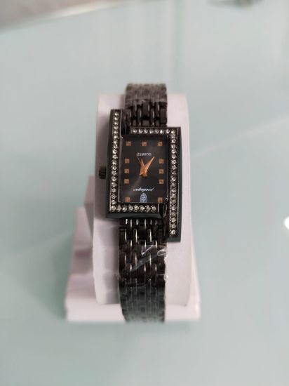 Picture of Sleek Rectangular Black Watch with Crystal Accents