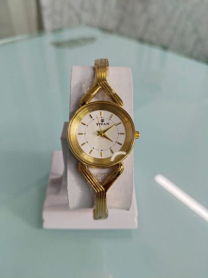 Picture of Classic Gold Titan Bangle Watch with White Dial